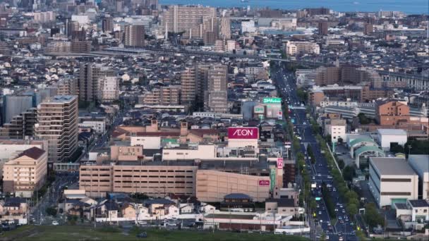 Okubo Japonia Widok Lotu Ptaka Centrum Handlowe Aeon Szeroką Drogę — Wideo stockowe