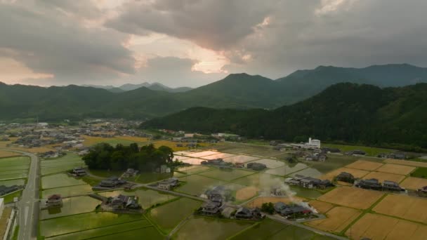 日落时分 乡村的稻田和麦田里升起了浓烟 高质量的4K镜头 — 图库视频影像