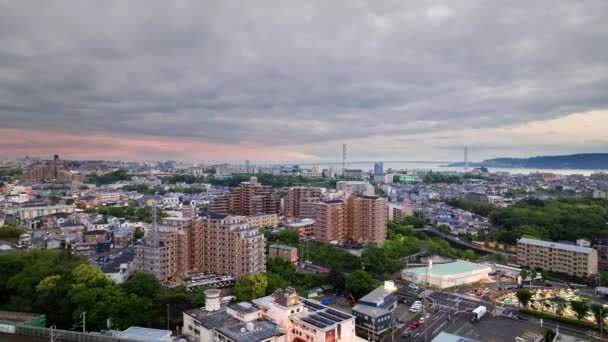 Akashi Japan Mai 2023 Sonnenuntergang Wolkenverhangenen Himmel Über Wohnungen Den — Stockvideo