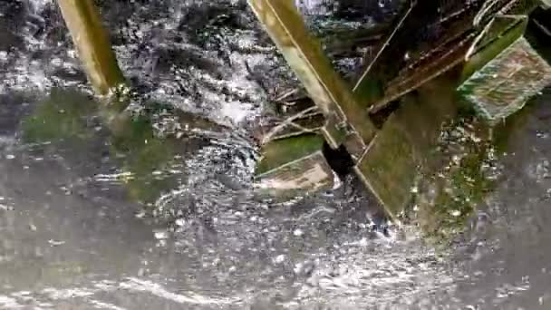 Nahaufnahme Eines Historischen Holzrades Das Sich Kanal Fließendes Wasser Dreht — Stockvideo