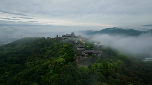 Frühmorgendlicher Nebel Auf Der Historischen Matsuyama Burg Ehime Japan Hochwertiges — Stockvideo