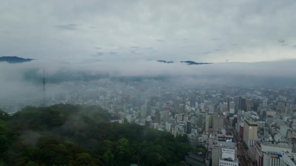 Мацуяма Япония Июня 2023 Года Ранним Утром Туман Над Среднеэтажными — стоковое видео