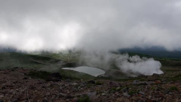 Varm Gas Och Ånga Från Fumaroler Sluttningen Asahi Daisetsuzan Nationalpark — Stockvideo