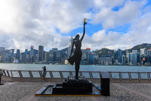 Hongkong September 2023 Blick Auf Die Statue Und Die Skyline — Stockfoto