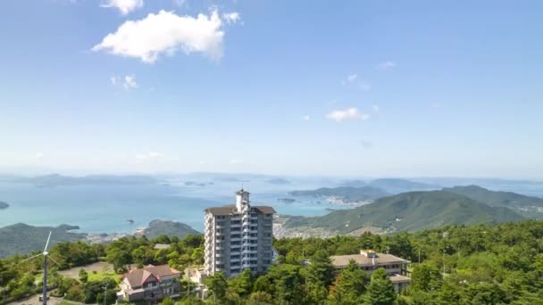 Aerial Time Lapse Mountaintop Apartment Islands Blue Sea High Quality — Stock Video