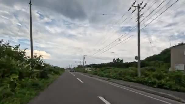 Hiperlapso Acelerado Por Casas Rishiri Island Estrada Costeira Hokkaido Imagens — Vídeo de Stock
