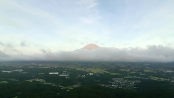 Tôt Matin Lumière Sur Sommet Fuji Visible Dessus Des Nuages — Video
