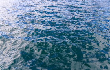 Küçük dalgalanmalar sabah güneşini sakin okyanus suyuna yansıtır. Yüksek kalite fotoğraf
