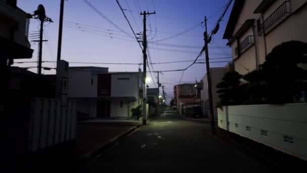Kävelemässä Hiljaisella Japanilaisalueella Ennen Aamunkoittoa Laadukas Kuvamateriaalia — kuvapankkivideo