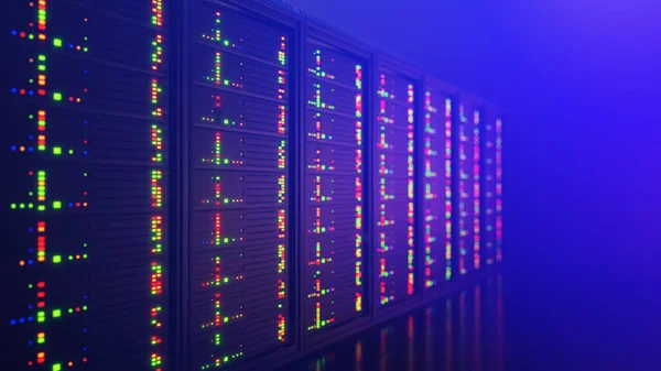Server Room Hardware Racks Glowing Lights Data Center Web Hosting Φωτογραφία Αρχείου