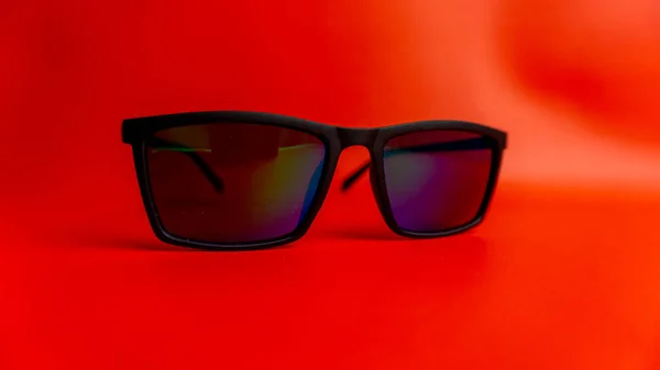 Black Sunglasses Red Background — Stock Photo, Image