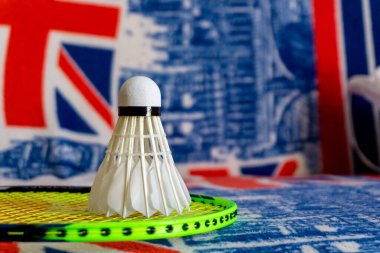 Jakarta, Indonesia - 02 Jan 2025: Badminton rackets and shuttlecocks with England flag in the background. copy space clipart