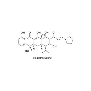 Rolitetrasiklin düz iskelet moleküler yapısı Tetrasiklin antibiyotik ilaç bakteriyel enfeksiyon tedavisinde kullanılır. Vektör illüstrasyonu.