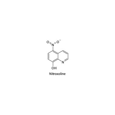 Nitroxoline yassı iskelet moleküler yapısı bakteriyel enfeksiyon tedavisinde kullanılan nitrokinolineantibiyotik ilaç. Vektör illüstrasyonu.