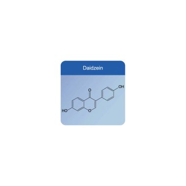Daidzein skeletal structure diagram.Isoflavanone compound molecule scientific illustration on blue background. clipart