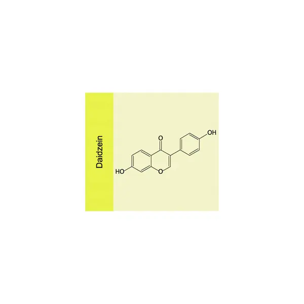 stock vector Daidzein skeletal structure diagram.Isoflavanone compound molecule scientific illustration on yellow background.