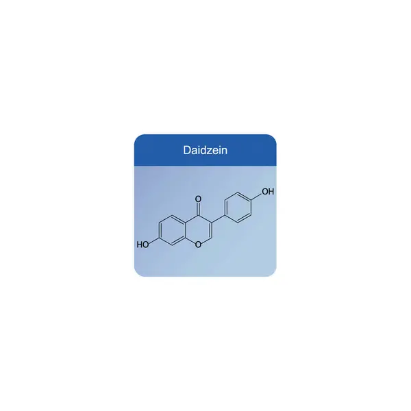 stock vector Daidzein skeletal structure diagram.Isoflavanone compound molecule scientific illustration on blue background.