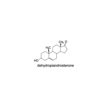 dehydropiandrosterone iskelet yapısı diyagram. teroid hormon bileşiği molekülü beyaz arkaplan üzerine bilimsel illüstrasyon.