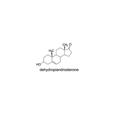 dehydropiandrosterone skeletal structure diagram.Steroid hormone compound molecule scientific illustration on white background. clipart