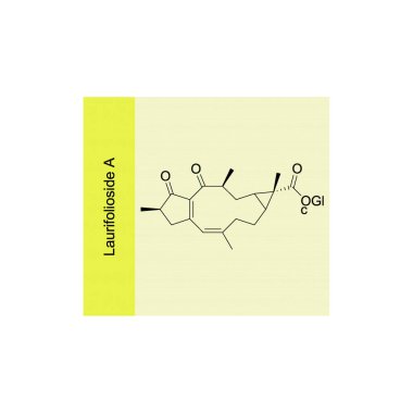 Laurifolioside Bir iskelet yapı diyagramı. Diterpenoid bileşik molekül Sarı arkaplan bilimsel illüstrasyon.