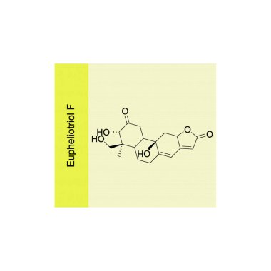 Eupheliotriol F iskelet yapısı diyagramı. Diterpenoid bileşiği molekülü sarı arkaplan üzerine bilimsel illüstrasyon.