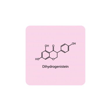 Dihydrogenistein iskelet yapısı diyagramı. Isoflavanone bileşiği molekülü pembe arkaplan üzerine bilimsel illüstrasyon.