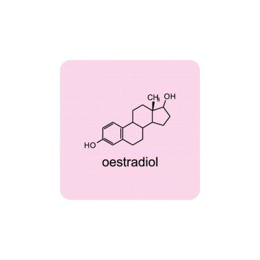 oestrone skeletal structure diagram.Steroid hormone compound molecule scientific illustration on pink background. clipart
