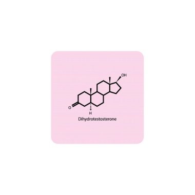 Dihydrotestosteron iskelet yapısı diyagramı. Androgen hormon bileşiği molekülü pembe arkaplan üzerine bilimsel çizim..