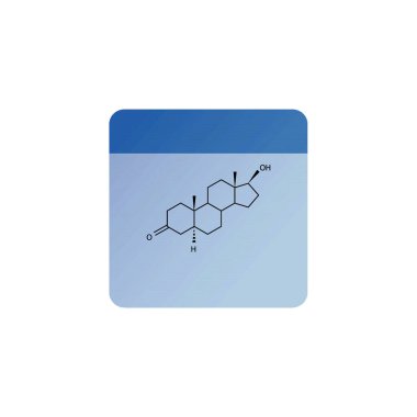 Dihydrotestosteron iskelet yapısı diyagramı. Androgen hormon bileşiği molekülü mavi arkaplan üzerine bilimsel illüstrasyon.