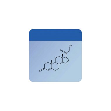 Deoksikortikosteron iskelet yapısı diyagramı. Mavi arkaplan üzerinde mineraolkortikoid bileşik hormon molekülü bilimsel örnekleme.