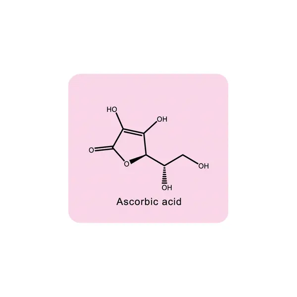 stock vector Ascorbic acid skeletal structure diagram.Vitamin C derivative compound molecule scientific illustration on pink background.