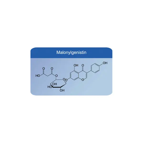 stock vector Malonyldaidzin skeletal structure diagram.Isoflavanone compound molecule scientific illustration on blue background.