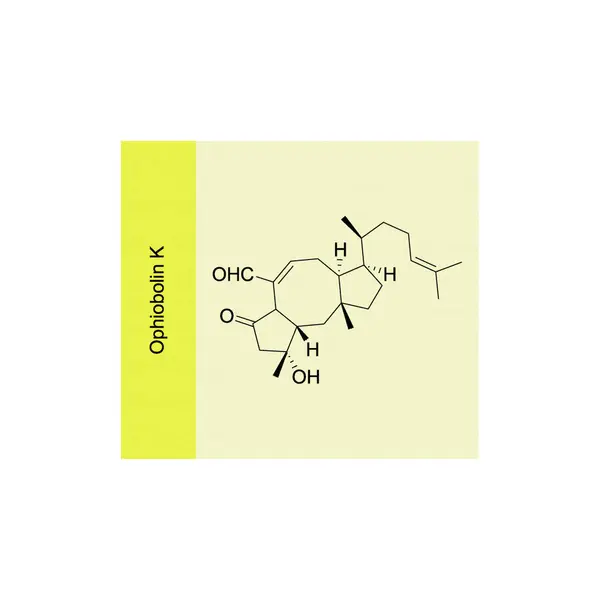 stock vector Ophiobolin K skeletal structure diagram.Sesterterpene compound molecule scientific illustration on yellow background.