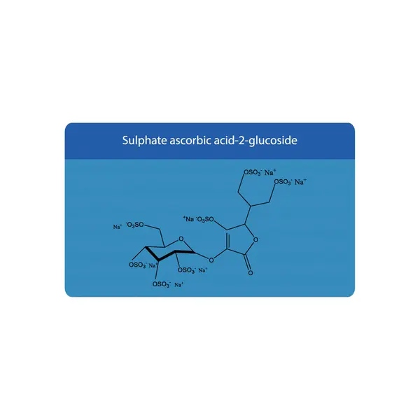 stock vector Sulphate ascorbic acid-2-glucoside skeletal structure diagram.Vitamin C derivative compound molecule scientific illustration on blue background.