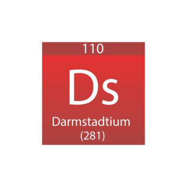 Ds Darmstadtium Kimyasal Element Periyodik Tablo. Basit düz kare vektör çizimi, molar kütleli basit temiz biçim simgesi ve Lab, bilim veya kimya sınıfı için atom numarası.