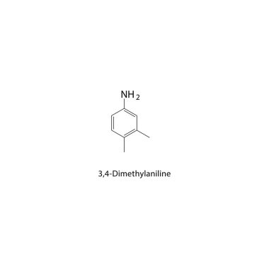 3,4-Dimethylaniline iskelet yapısı. Aniline Türevi bileşik şematik çizim. Basit diyagram, kimyasal formül..