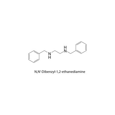 N, N-Dibenzyl-1,2-etanadenin iskelet yapısı. Diamine bileşik şematik çizimi. Basit diyagram, kimyasal formül..