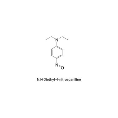 N, N-Dietil-4-nitrosanilin iskelet yapısı. Nitrosoanilin türevi bileşik şematik çizim. Basit diyagram, kimyasal formül..