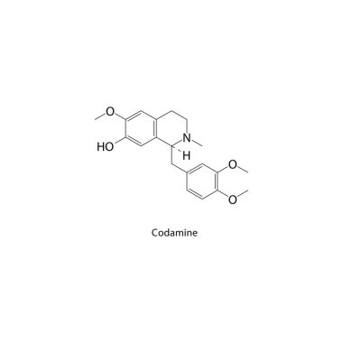 Kodamine iskelet yapısı. Alkaloit bileşik şematik çizim. Basit diyagram, kimyasal formül..