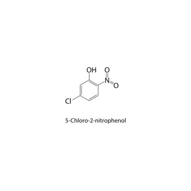 5-Chloro-2-nitrofenol iskelet yapısı. Halojenize nitrofenol bileşik şematik çizim. Basit diyagram, kimyasal formül..