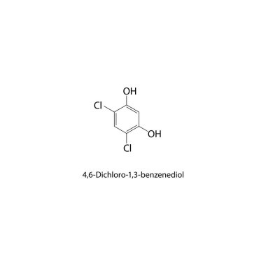 4,6-Dichloro-1,3-benzenediol iskelet yapısı. Halojen diol bileşik şematik çizim. Basit diyagram, kimyasal formül..