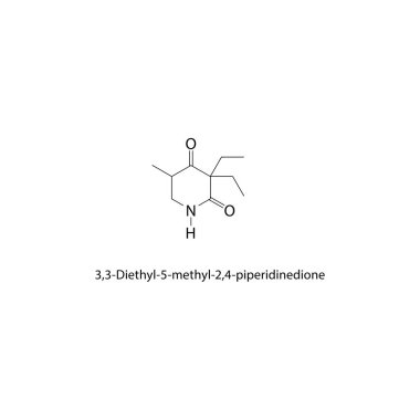 3,3-Dietil-5-metil-2,4-piperidin iskelet yapısı. Yerleştirilmiş diketopiperidine bileşik şematik illüstrasyon. Basit diyagram, kimyasal formül..