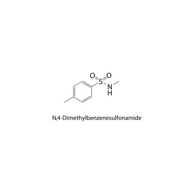 N, 4-Dimethylbenzenesulfonamide iskelet yapısı. Sulfonamide bileşik şematik illüstrasyon. Basit diyagram, kimyasal formül..