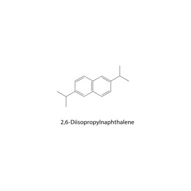 2,6-Diizopropilaptalen iskelet yapısı. Alkil Naftalin bileşik şematik çizim. Basit diyagram, kimyasal formül..