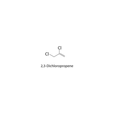 2,3-Dichloropropene iskelet yapısı. Halojen alkene bileşik şematik çizim. Basit diyagram, kimyasal formül..