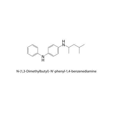 N- (1,3-Dimethylbutyl) - N-fenil-1,4-benzenediamin iskelet yapısı. Diamine bileşik şematik çizimi. Basit diyagram, kimyasal formül.. 
