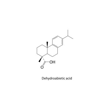 Dehydroabietic acid skeletal structure. Resin acid compound schematic illustration. Simple diagram, chemical formula.