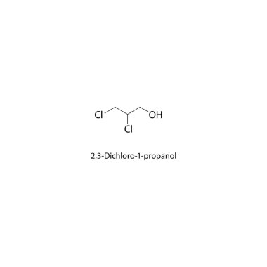 2,3-Dichloro-1-propanol iskelet yapısı. Halojen alkol bileşimi şematik illüstrasyon. Basit diyagram, kimyasal formül..