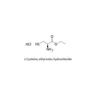 L-Cysteine, etil ester, hidroklorür iskelet yapısı. Amino asit ester bileşik şematik çizim. Basit diyagram, kimyasal formül..  