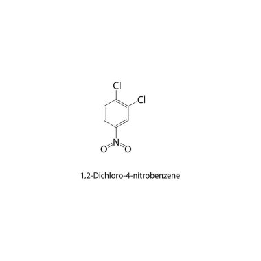 1,2-Dichloro-4-nitrobenzen iskelet yapısı. Nitrobenzen bileşik şematik çizim. Basit diyagram, kimyasal formül..